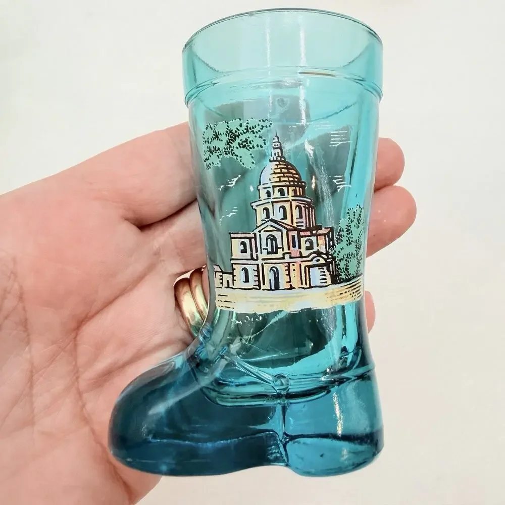 Vintage Colorful Boot Shaped Bar Shot Glasses - France Paris Landmarks Set of 4